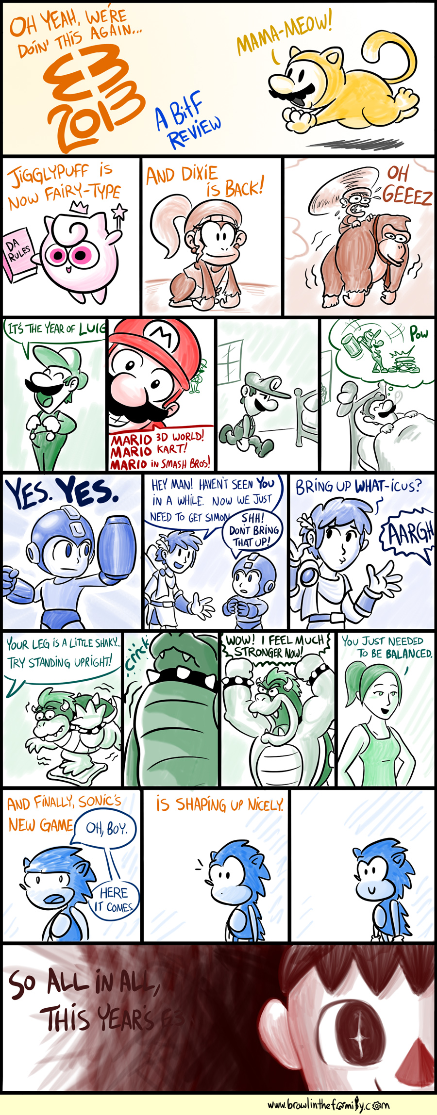 'Hoy, small fry!  The Fishman's back to provide your much-welcome mouseover text again, especially since someone was apparently sleeping on the job with it on the last comic!  So these revealed games are all well and good, but where's the section on Wind Waker HD?  More specifically, the section on me, and my lovely high-definition lips?  I'm excited about this game because folks can finally see my scaly visage in its full glory as I dole out information on island quadrants and hungrily chomp down nuggets of fish food.  So don't forget me when you're cruising around in your apparently-faster-than-before sailboat across the big blue this October!  Birds gotta fly, fish gotta eat, after all!  And with that...I'm off!