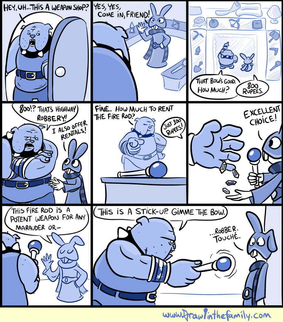 If only he had the powers of the shopkeeper in Link's Awakening...