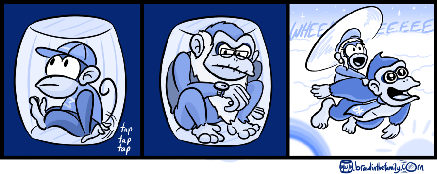 Tired of not being picked, Cranky later learned to do the helicopter twirl with his beard.